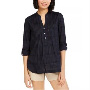 Tommy Hilfiger Navy Textured Blouse with Pintucks